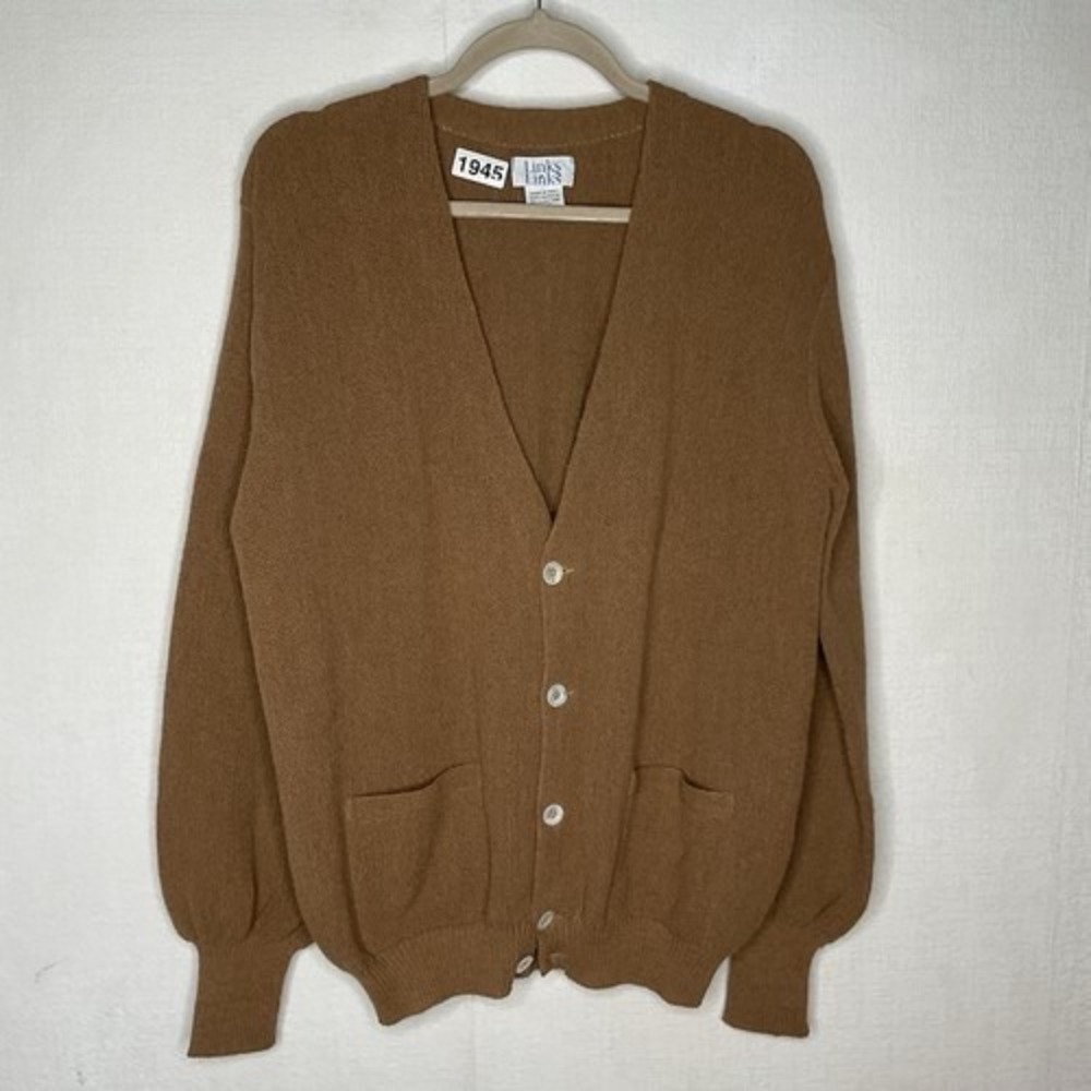 NWIP Links Links Caramel Knit Button Front Cardigan Women Large Peru 100% Alpaca